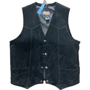Cripple Creek Mens Vest L Black Suede Snap Button 100% Genuine Leather